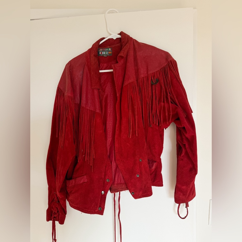 Vintage suede red fringe jacket